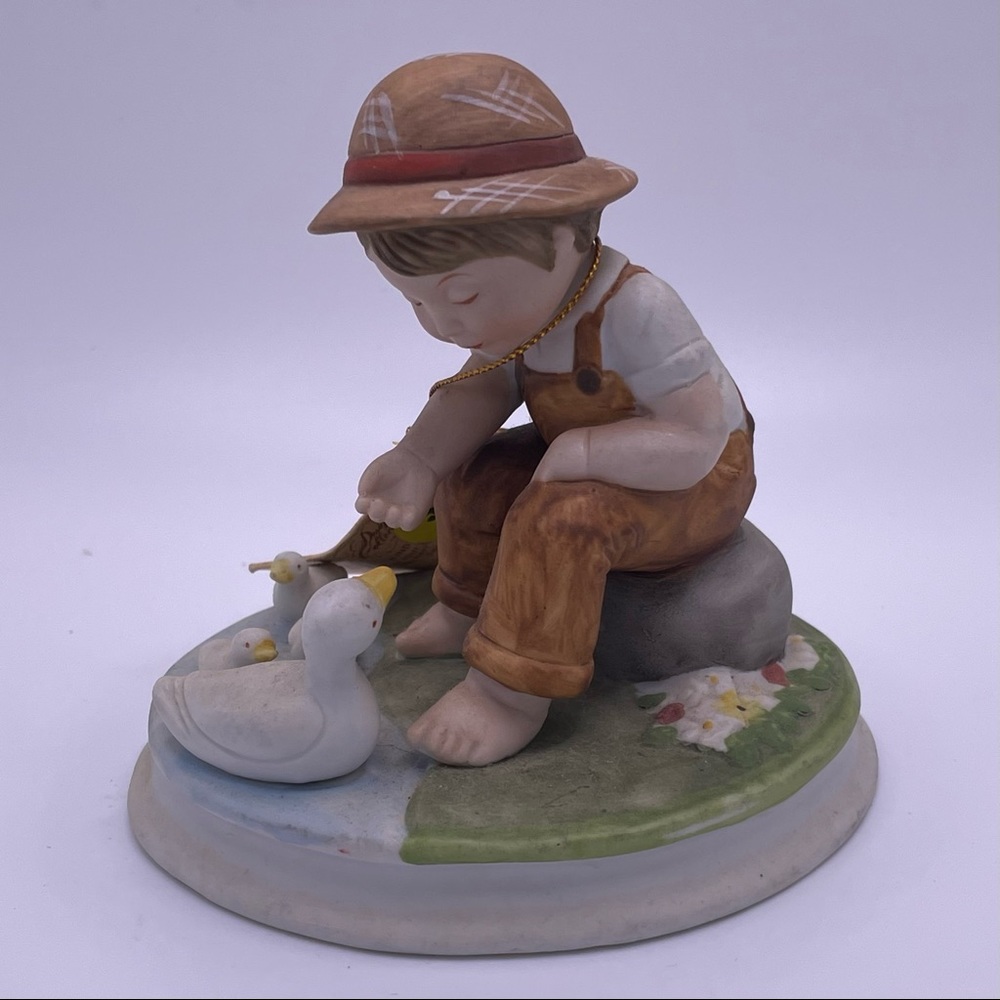 Vintage 1979 Gretchen Collection "Kind Ways" Boy Feeding Ducks Figurine With Tag